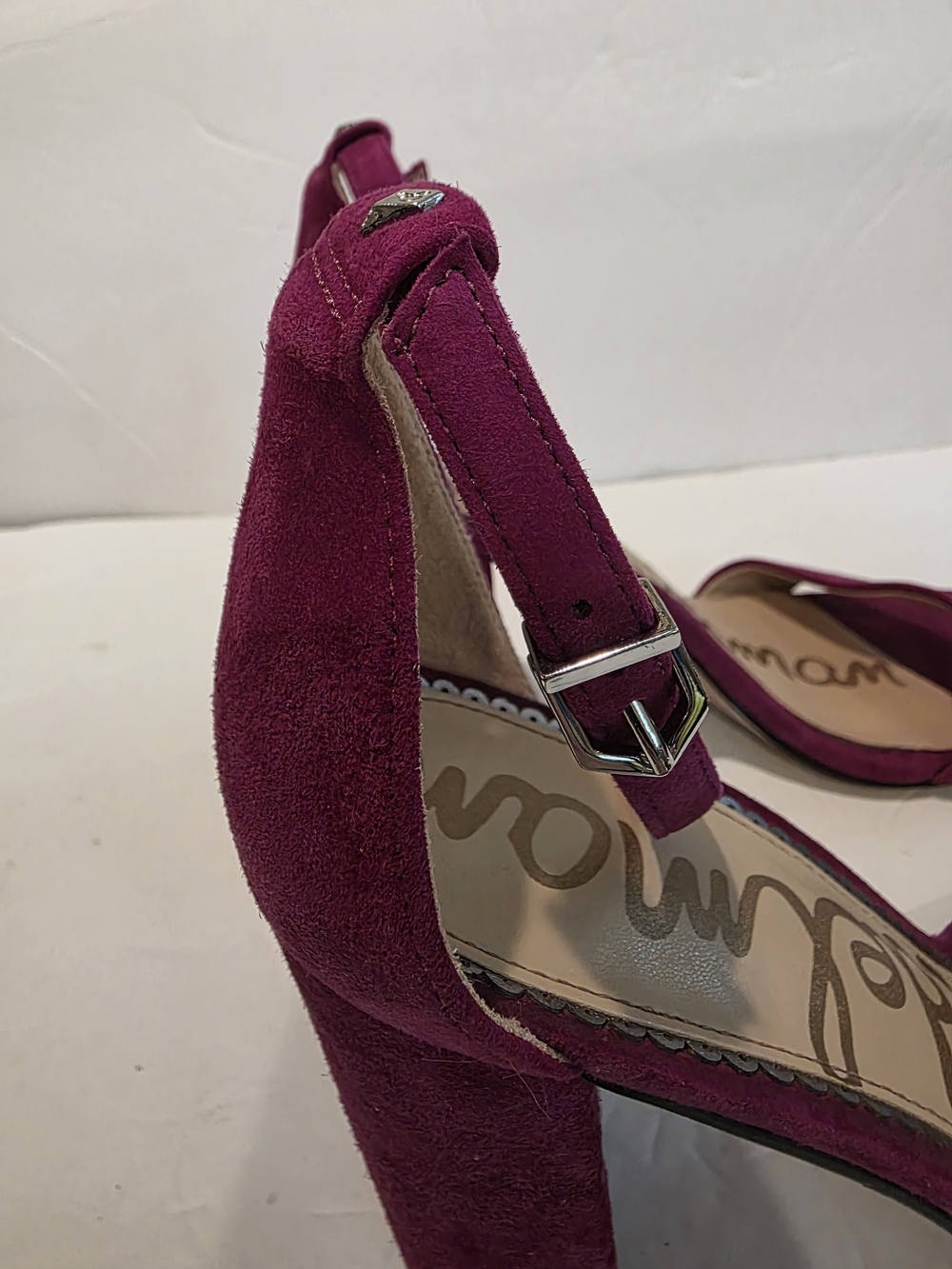 Sam Edelman Fuchsia Suede Block Heel Sandals with Ankle Strap Size 9 Yaro - Picture 9 of 12